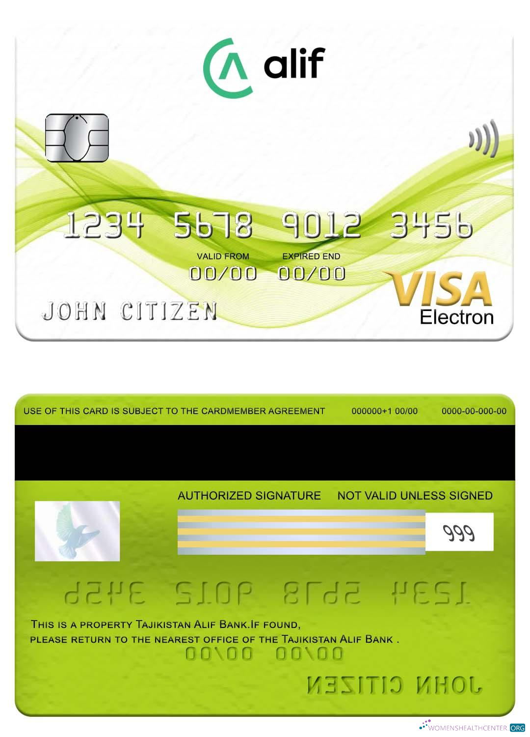 Download Tajikistan Alif Bank visa electron card Photoshop template